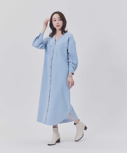 BACK NUMBER(バックナンバー)の「【BACK NUMBER】抜き衿デニムワンピース(シャツワンピース・レディース・ダークインディゴブルー/ライトインディゴブルー・M/L)」の22枚目の写真