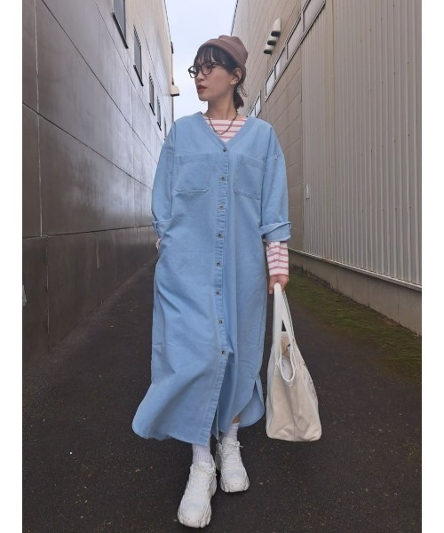 BACK NUMBER(バックナンバー)の「【BACK NUMBER】抜き衿デニムワンピース(シャツワンピース・レディース・ダークインディゴブルー/ライトインディゴブルー・M/L)」の5枚目の写真