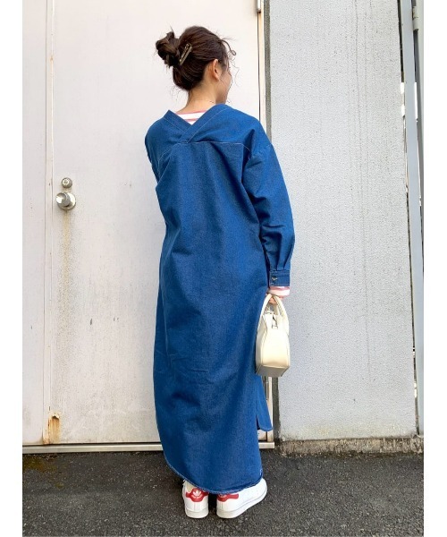 BACK NUMBER(バックナンバー)の「【BACK NUMBER】抜き衿デニムワンピース(シャツワンピース・レディース・ダークインディゴブルー/ライトインディゴブルー・M/L)」の17枚目の写真