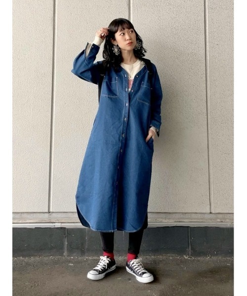 BACK NUMBER(バックナンバー)の「【BACK NUMBER】抜き衿デニムワンピース(シャツワンピース・レディース・ダークインディゴブルー/ライトインディゴブルー・M/L)」の9枚目の写真
