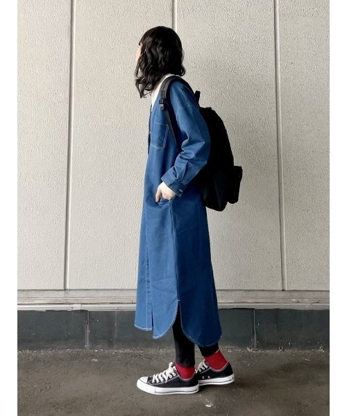 BACK NUMBER(バックナンバー)の「【BACK NUMBER】抜き衿デニムワンピース(シャツワンピース・レディース・ダークインディゴブルー/ライトインディゴブルー・M/L)」の6枚目の写真