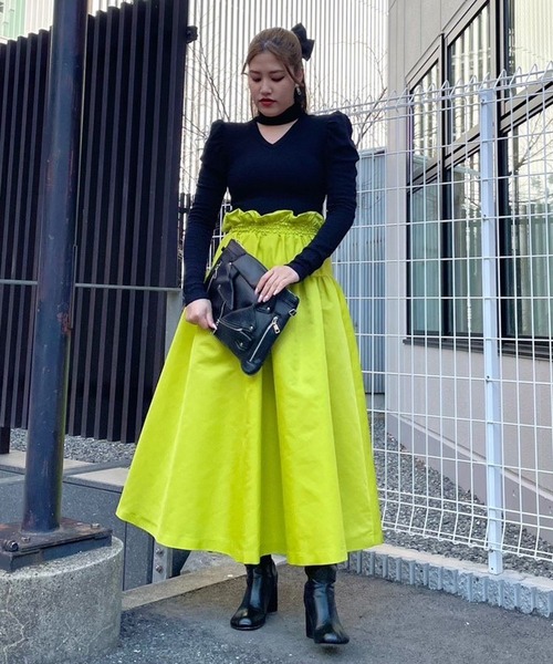 Narcissus（ナルシス）の「【SINN】Narcissusオリジナル  2WAYギャザーナイロンスカート（スカート・レディース・ブラック/イエロー・FREE）」の17枚目の写真