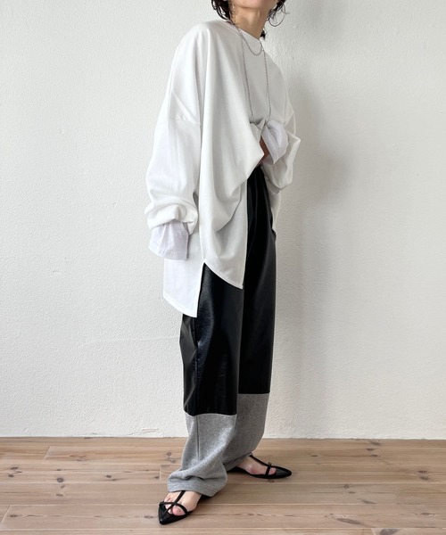 wee9s（ウィークス）の「super loose light sweatee / スーパールーズライトスウェッティー（Tシャツ/カットソー・レディース・アイボリー/ブラック/ピンク/ベビーピンク/グレー/チェリーピンク/オレンジ/レッド/パープル/ネイビー/ライトイエロー/ブルー/グリーン/スカイブルー/ライラック/ブラック系2/ターコイズブルー/ブラウン・FREE/SHORT/MEDIUM）」の19枚目の写真