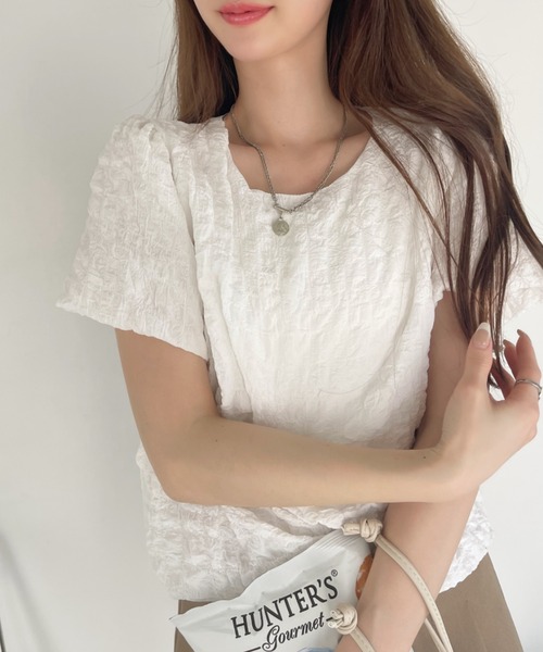 Ada.（エイダ）の「1枚でおしゃれ映え ぽこぽこ シャーリング 半袖トップス（シャツ/ブラウス・レディース・ピンク/ベージュ/グリーン/ブラック/ブルー/ライトブラウン/ホワイト/ラベンダー・FREE）」の14枚目の写真