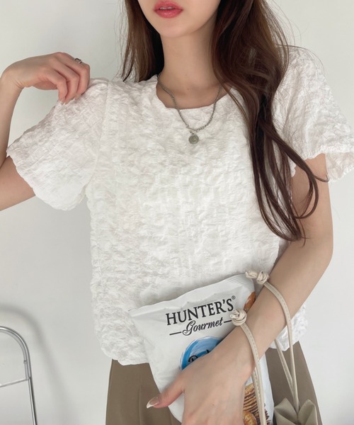 Ada.（エイダ）の「1枚でおしゃれ映え ぽこぽこ シャーリング 半袖トップス（シャツ/ブラウス・レディース・ピンク/ベージュ/グリーン/ブラック/ブルー/ライトブラウン/ホワイト/ラベンダー・FREE）」の16枚目の写真