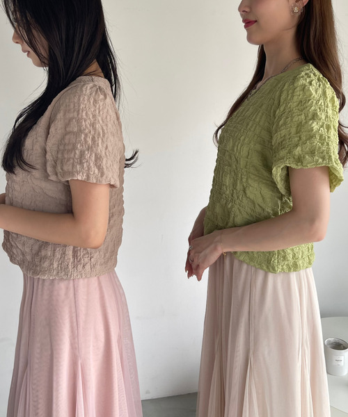 Ada.（エイダ）の「1枚でおしゃれ映え ぽこぽこ シャーリング 半袖トップス（シャツ/ブラウス・レディース・ピンク/ベージュ/グリーン/ブラック/ブルー/ライトブラウン/ホワイト/ラベンダー・FREE）」の18枚目の写真