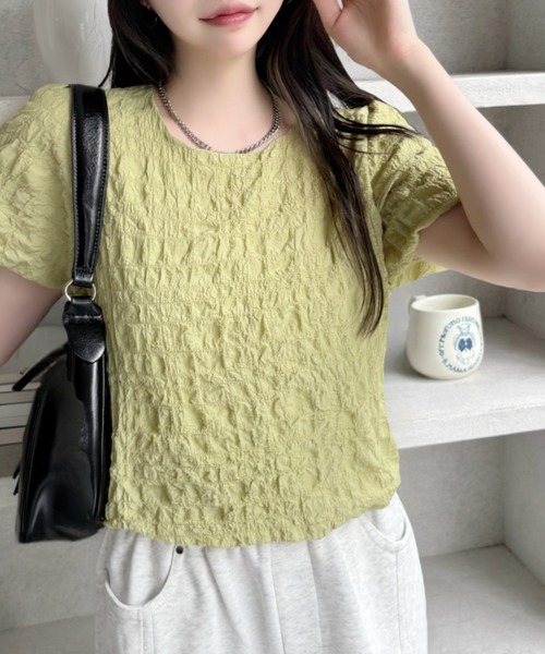 Ada.（エイダ）の「1枚でおしゃれ映え ぽこぽこ シャーリング 半袖トップス（シャツ/ブラウス・レディース・ピンク/ベージュ/グリーン/ブラック/ブルー/ライトブラウン/ホワイト/ラベンダー・FREE）」の20枚目の写真