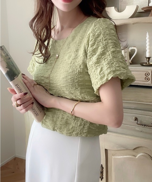 Ada.（エイダ）の「1枚でおしゃれ映え ぽこぽこ シャーリング 半袖トップス（シャツ/ブラウス・レディース・ピンク/ベージュ/グリーン/ブラック/ブルー/ライトブラウン/ホワイト/ラベンダー・FREE）」の21枚目の写真