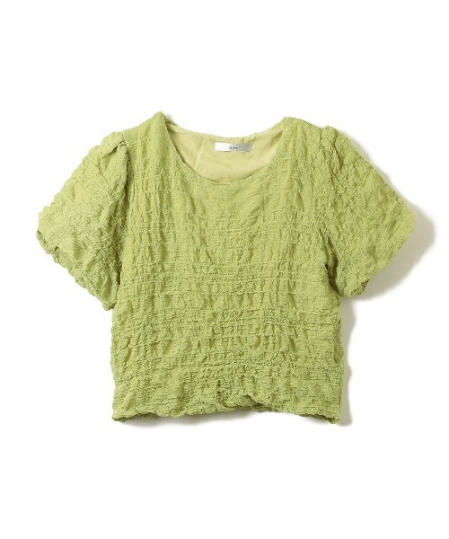 ぽこぽこ セール】1枚でおしゃれ映え ぽこぽこ シャーリング 半袖トップス