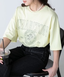 配色ステッチ 半袖オーバーカレッジTシャツ