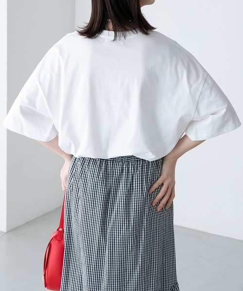 BONLECILL（ボンルシール）の「配色ステッチ 半袖オーバーカレッジTシャツ（Tシャツ/カットソー・レディース・チャコールグレー/オフホワイト/イエロー/ネイビー/オートミール・FREE）」の9枚目の写真