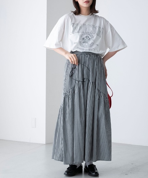 BONLECILL（ボンルシール）の「配色ステッチ 半袖オーバーカレッジTシャツ（Tシャツ/カットソー・レディース・チャコールグレー/オフホワイト/イエロー/ネイビー/オートミール・FREE）」の10枚目の写真