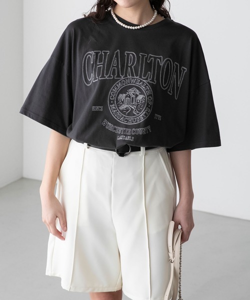 BONLECILL（ボンルシール）の「配色ステッチ 半袖オーバーカレッジTシャツ（Tシャツ/カットソー・レディース・チャコールグレー/オフホワイト/イエロー/ネイビー/オートミール・FREE）」の15枚目の写真