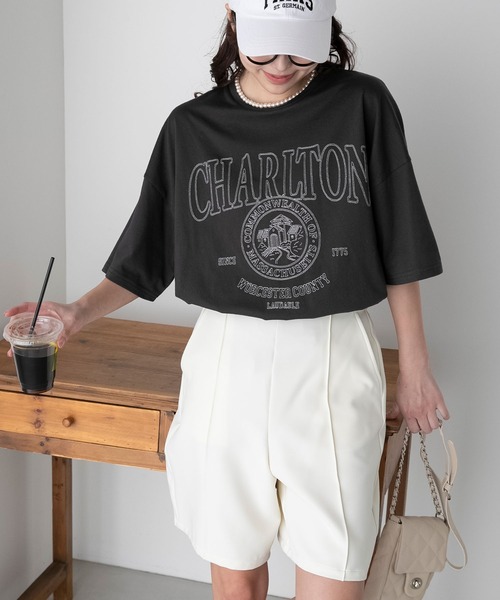 BONLECILL（ボンルシール）の「配色ステッチ 半袖オーバーカレッジTシャツ（Tシャツ/カットソー・レディース・チャコールグレー/オフホワイト/イエロー/ネイビー/オートミール・FREE）」の22枚目の写真