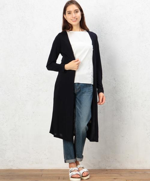 green label relaxing（グリーンレーベルリラクシング）の「GT R/L ロング カーディガン◆（カーディガン/ボレロ・レディース・オフホワイト/ダークグリーン/ネイビー・フリー）」の14枚目の写真