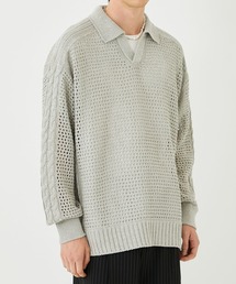 ストローヤーンメッシュニットポロシャツ(長袖)