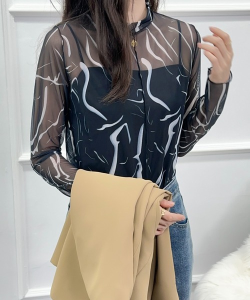 emi+（エミプラス）の「無地＆マーブルシースルーインナーカットソー（Tシャツ/カットソー・レディース・ホワイト系その他/アイボリー/ブラック/カーキ/ブラック系その他・M/L）」の13枚目の写真