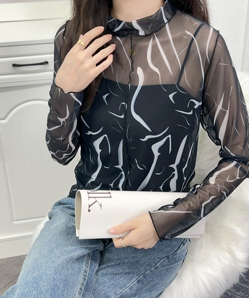 emi+（エミプラス）の「無地＆マーブルシースルーインナーカットソー（Tシャツ/カットソー・レディース・ホワイト系その他/アイボリー/ブラック/カーキ/ブラック系その他・M/L）」の14枚目の写真