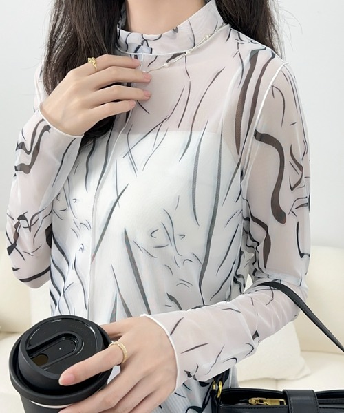 emi+（エミプラス）の「無地＆マーブルシースルーインナーカットソー（Tシャツ/カットソー・レディース・ホワイト系その他/アイボリー/ブラック/カーキ/ブラック系その他・M/L）」の10枚目の写真