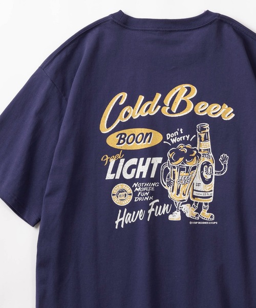 POWER TO THE PEOPLE(パワートゥーザピープル)の「「GREAT Route/Cold Beer」レトロタッチ アメリカングラフィック ワンポイント刺繍&バックプリントデザイン 半袖Tシャツ/オーバーサイズ(Tシャツ/カットソー・メンズ・アッシュグレー/ネイビー/ホワイト/チャコールグレー/アイボリー/ラベンダー・M/L/XL)」の5枚目の写真