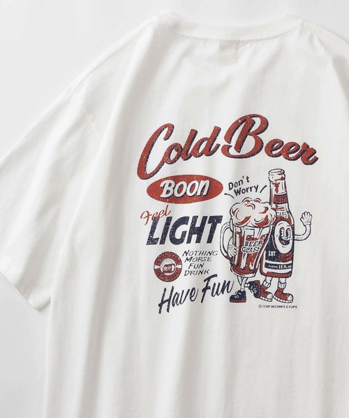 POWER TO THE PEOPLE(パワートゥーザピープル)の「「GREAT Route/Cold Beer」レトロタッチ アメリカングラフィック ワンポイント刺繍&バックプリントデザイン 半袖Tシャツ/オーバーサイズ(Tシャツ/カットソー・メンズ・アッシュグレー/ネイビー/ホワイト/チャコールグレー/アイボリー/ラベンダー・M/L/XL)」の3枚目の写真