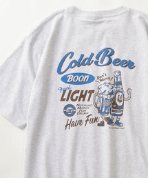 「GREAT Route/Cold Beer」レトロタッチ アメリカングラフィック ワンポイント刺繍&バックプリントデザイン 半袖Tシャツ/オーバーサイズ