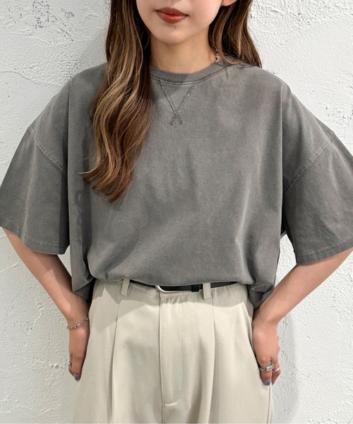 apres jour mignon（アプレジュールミニョン）の「ピグメント加工半袖Tシャツ【ZOZOTOWN限定アイテム】（Tシャツ/カットソー・レディース・ブラウン系その他/ナチュラル/グリーン/ネイビー/ブラック・X-LARGE/フリー）」の6枚目の写真