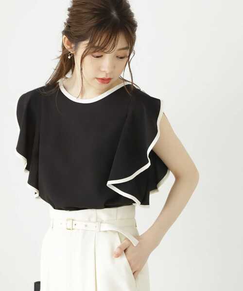 PROPORTION BODY DRESSING(プロポーションボディドレッシング)の「バイカラーラッフルスリーブブラウス / 1213210501(シャツ/ブラウス・レディース・グレー/ブラック/ホワイト系その他・SMALL/MEDIUM)」の8枚目の写真