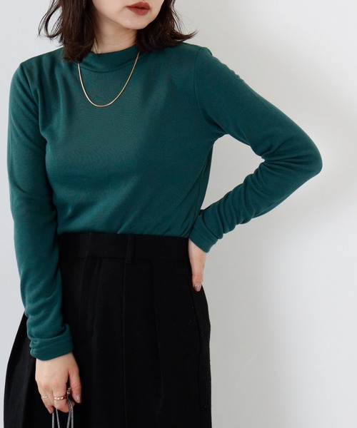 FUNALIVE（ファンアライブ）の「PAGE ONE ひまわりオイル加工ハイネック長袖（Tシャツ/カットソー・レディース・チャコール/ボルドー/パープル/ブラック/グリーン/ベージュ・LL/L/M）」の5枚目の写真