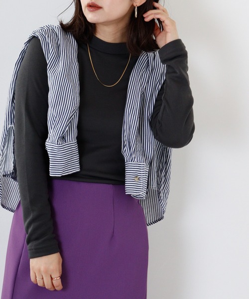 FUNALIVE（ファンアライブ）の「PAGE ONE ひまわりオイル加工ハイネック長袖（Tシャツ/カットソー・レディース・チャコール/ボルドー/パープル/ブラック/グリーン/ベージュ・LL/L/M）」の3枚目の写真