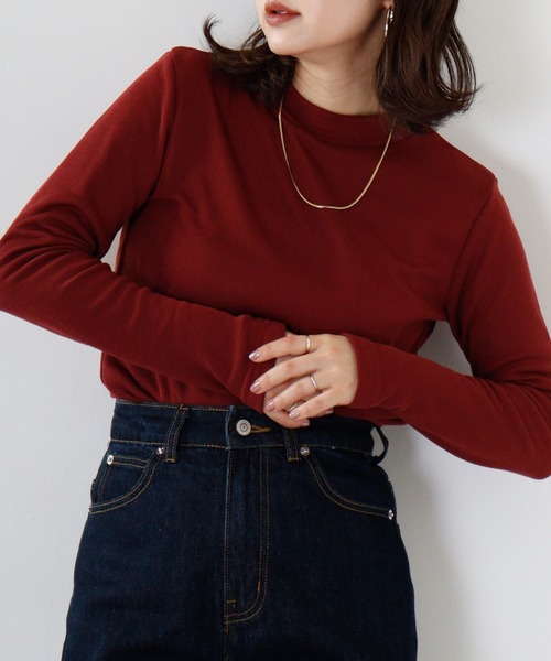 FUNALIVE（ファンアライブ）の「PAGE ONE ひまわりオイル加工ハイネック長袖（Tシャツ/カットソー・レディース・チャコール/ボルドー/パープル/ブラック/グリーン/ベージュ・LL/L/M）」の6枚目の写真