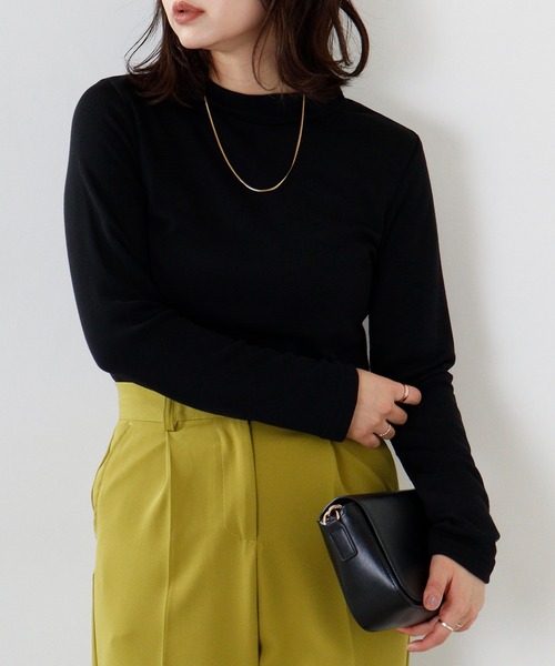 FUNALIVE（ファンアライブ）の「PAGE ONE ひまわりオイル加工ハイネック長袖（Tシャツ/カットソー・レディース・チャコール/ボルドー/パープル/ブラック/グリーン/ベージュ・LL/L/M）」の2枚目の写真