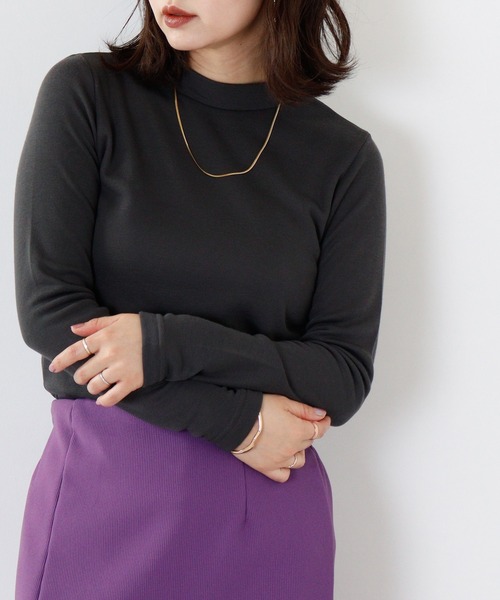 FUNALIVE（ファンアライブ）の「PAGE ONE ひまわりオイル加工ハイネック長袖（Tシャツ/カットソー・レディース・チャコール/ボルドー/パープル/ブラック/グリーン/ベージュ・LL/L/M）」の19枚目の写真