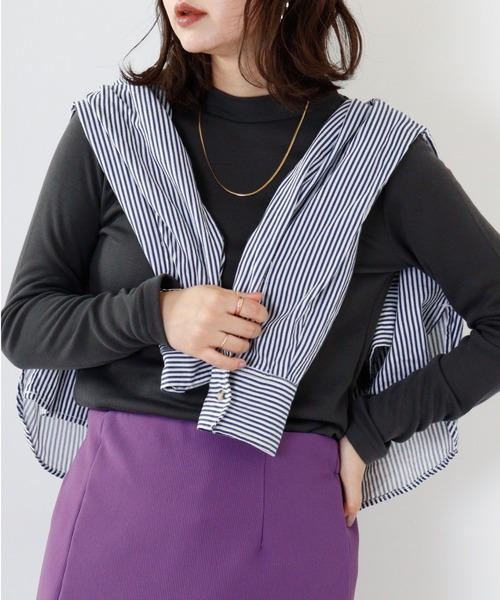 FUNALIVE（ファンアライブ）の「PAGE ONE ひまわりオイル加工ハイネック長袖（Tシャツ/カットソー・レディース・チャコール/ボルドー/パープル/ブラック/グリーン/ベージュ・LL/L/M）」の18枚目の写真