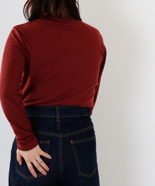 FUNALIVE（ファンアライブ）の「PAGE ONE ひまわりオイル加工ハイネック長袖（Tシャツ/カットソー・レディース・チャコール/ボルドー/パープル/ブラック/グリーン/ベージュ・LL/L/M）」の7枚目の写真