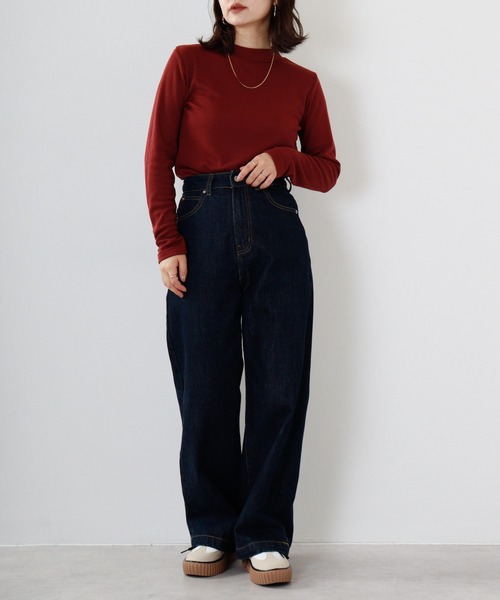 FUNALIVE（ファンアライブ）の「PAGE ONE ひまわりオイル加工ハイネック長袖（Tシャツ/カットソー・レディース・チャコール/ボルドー/パープル/ブラック/グリーン/ベージュ・LL/L/M）」の8枚目の写真