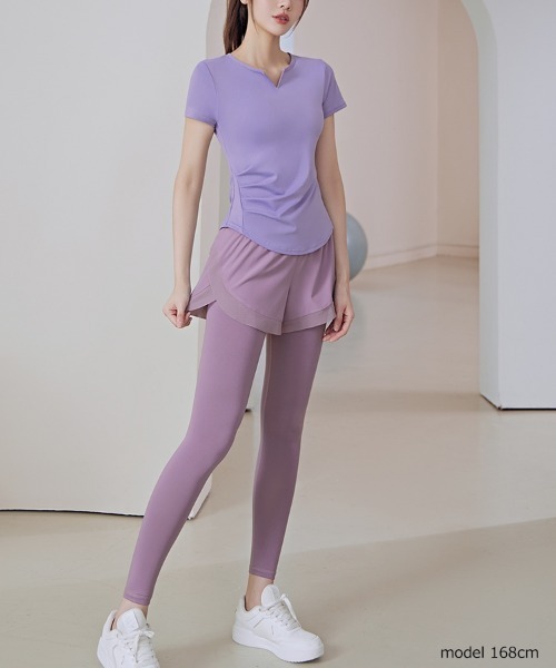 SAISON DE PAPILLON(セゾンドパピヨン)の「スキッパーネックシャツ ドライシャツ 半袖 フィットネス スポーツウェア(Tシャツ/カットソー・レディース・パープル/グレー/ブルー/ブラック/グリーン・M/L/XL)」の21枚目の写真