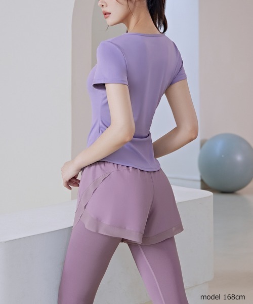 SAISON DE PAPILLON(セゾンドパピヨン)の「スキッパーネックシャツ ドライシャツ 半袖 フィットネス スポーツウェア(Tシャツ/カットソー・レディース・パープル/グレー/ブルー/ブラック/グリーン・M/L/XL)」の22枚目の写真