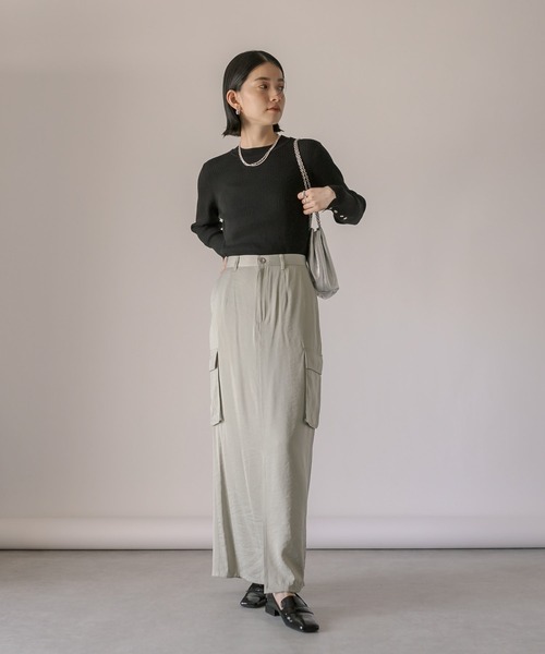 RIVE DROITE（リヴドロワ）の「サテンカーゴスカート（スカート・レディース・ライトグレー/ネイビー・36/38）」の5枚目の写真