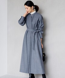 【洗える】ウールストレッチツイル シャツワンピース