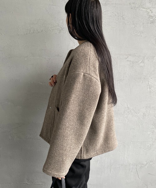 DANTON（ダントン）の「[DANTON/ダントン] ウールライトパイル ノーカラージャケット（ノーカラージャケット・レディース・ベージュ/ネイビー・36/38）」の9枚目の写真