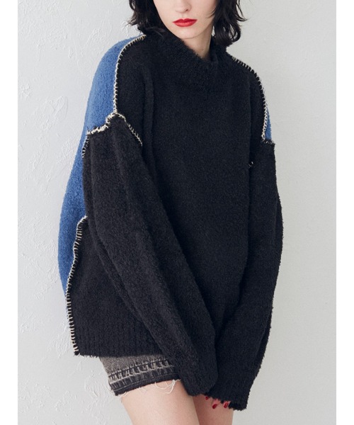 jouetie（ジュエティ）の「2フェイスステッチニット（ニット/セーター・レディース・ブラック/パープル/レッド/アイボリー・MEDIUM）」の3枚目の写真