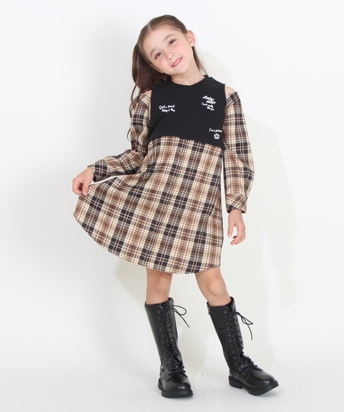 BABYDOLL(ベビードール)の「ドッキングシャツワンピース 8653K(ワンピース・キッズ・チャコールグレー/ピンク・90cm/110cm/120cm/100cm/140cm/130cm)」の2枚目の写真