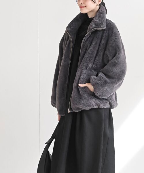 マッヒー様☆定価22000円 上質 ハーフジャケット チャコールグレー フェイクファースタンドコート（ブルゾン）｜rps（アールピーエス）の