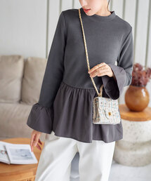 KOBE LETTUCE | 布帛切替フレアスリーブペプラムリブトップス(その他トップス)