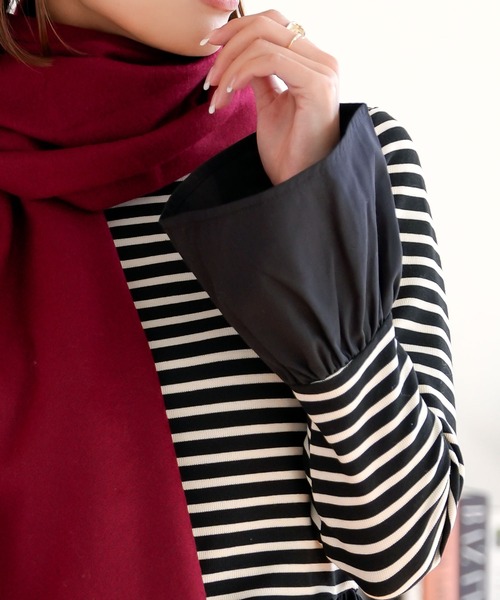 KOBE LETTUCE（コウベレタス）の「布帛切替フレアスリーブペプラムリブトップス（その他トップス・レディース・ブラック×ホワイト/アイボリー/ブラック/ホワイト×ブラック/チャコール・M）」の9枚目の写真