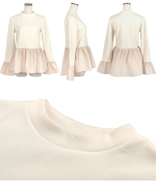 KOBE LETTUCE（コウベレタス）の「布帛切替フレアスリーブペプラムリブトップス（その他トップス・レディース・ブラック×ホワイト/アイボリー/ブラック/ホワイト×ブラック/チャコール・M）」の14枚目の写真