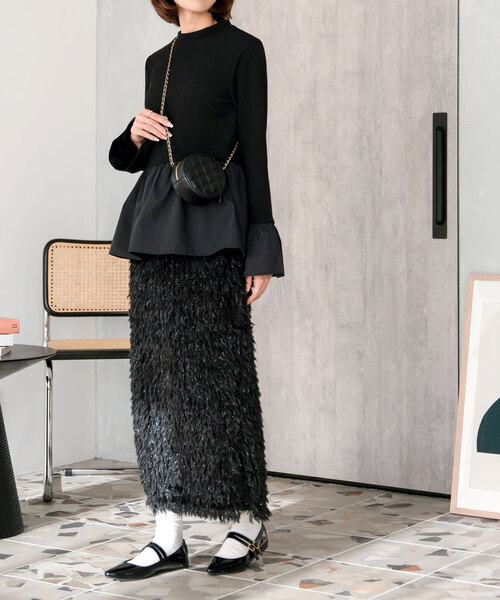 KOBE LETTUCE（コウベレタス）の「布帛切替フレアスリーブペプラムリブトップス（その他トップス・レディース・ブラック×ホワイト/アイボリー/ブラック/ホワイト×ブラック/チャコール・M）」の21枚目の写真