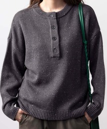 NAVY ネップ入り ヘンリーネックニット