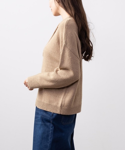 NAVY(ネイビー)の「NAVY ネップ入り ヘンリーネックニット(ニット/セーター・レディース・ライトグレー/チャコールグレー/ベージュ・L/M)」の7枚目の写真